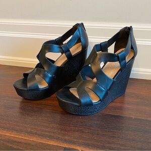 Aldo Black Strappy Wedge Sandals